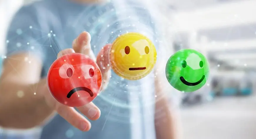 Virtuelle Bewertung mit Emojis – traurig, neutral und glücklich – für lokales SEO