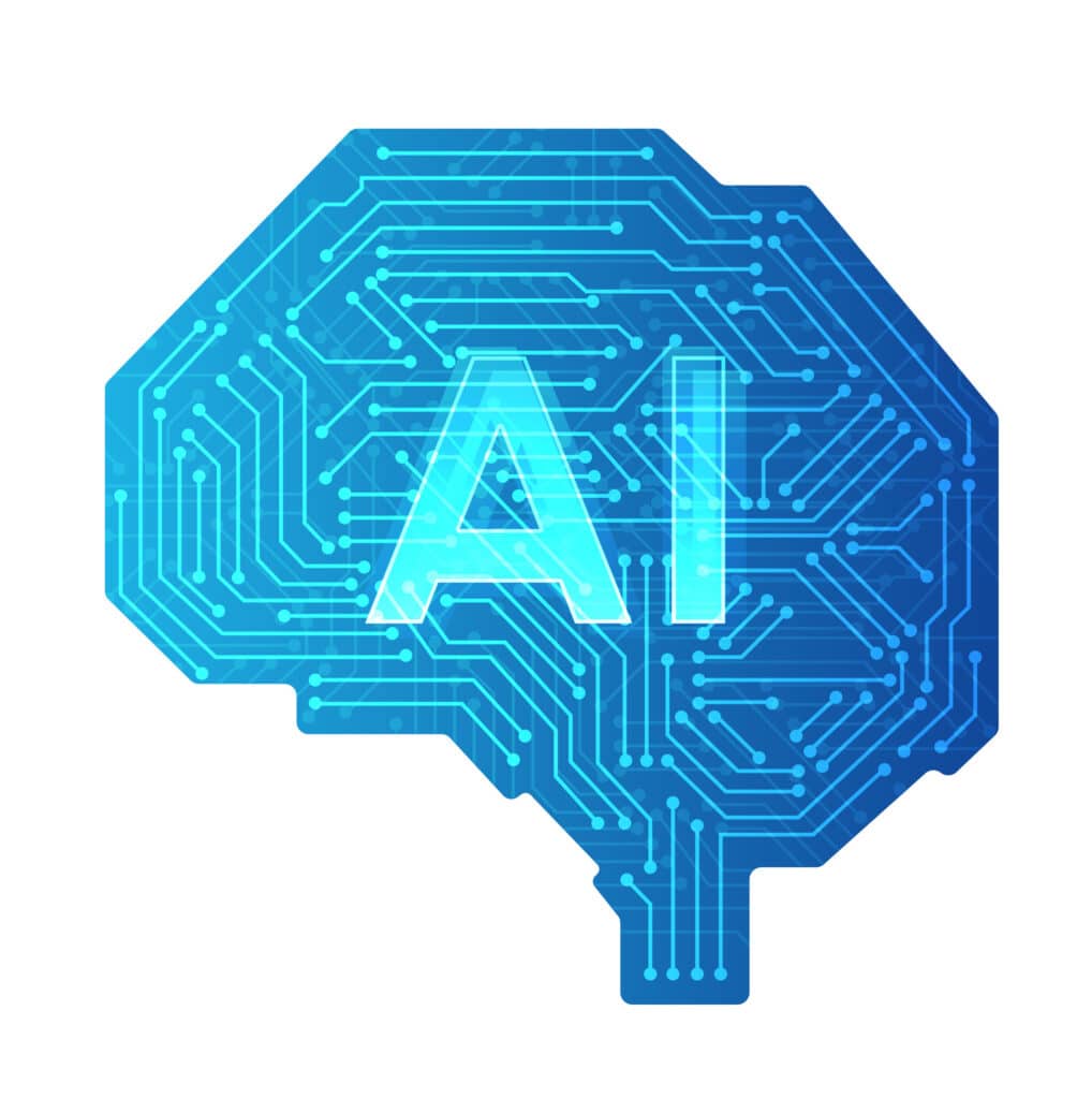 AI in Blau als Form von einem Gehirn