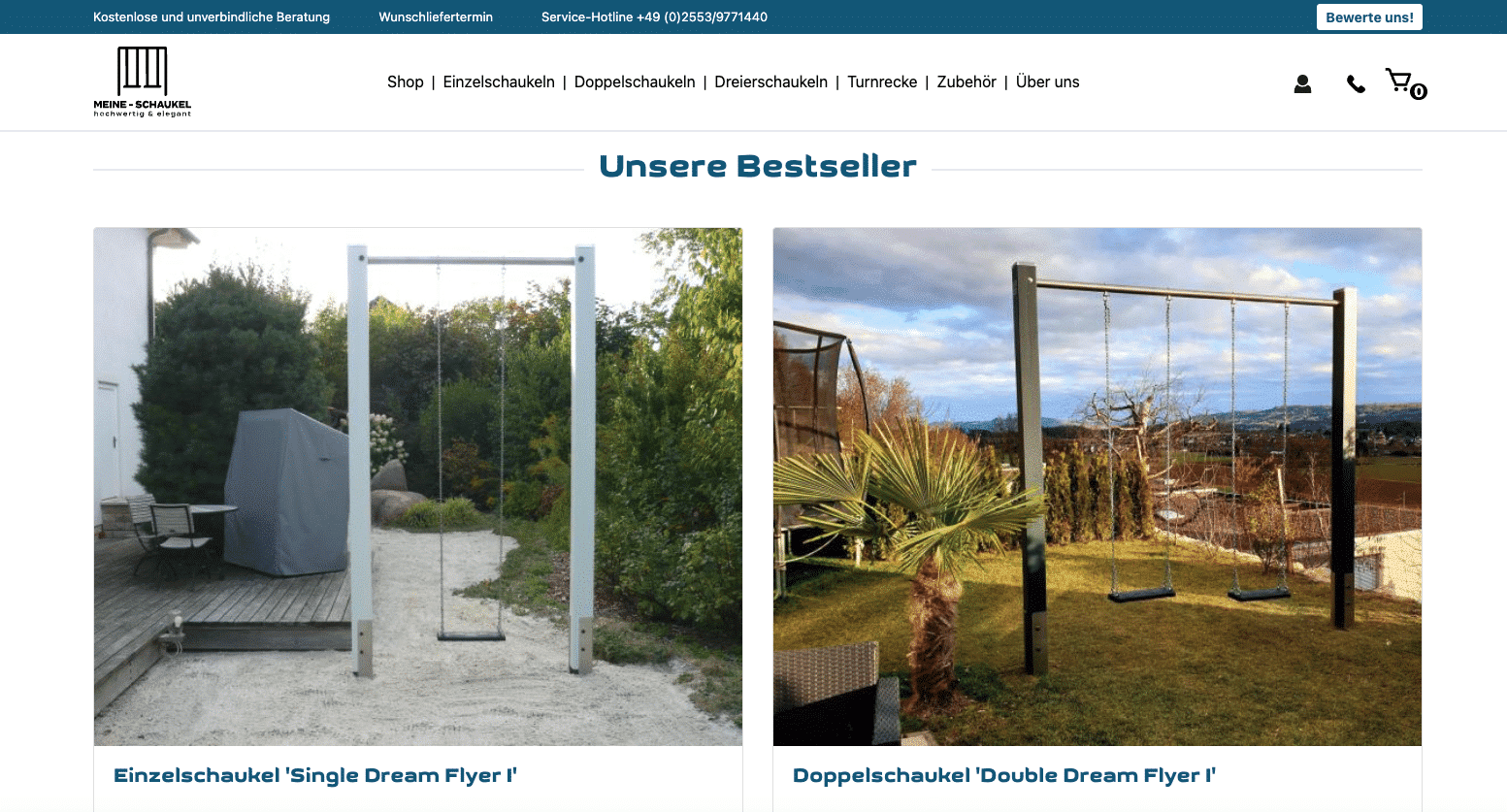 Página de inicio de la tienda online MEINE-SCHAUKEL