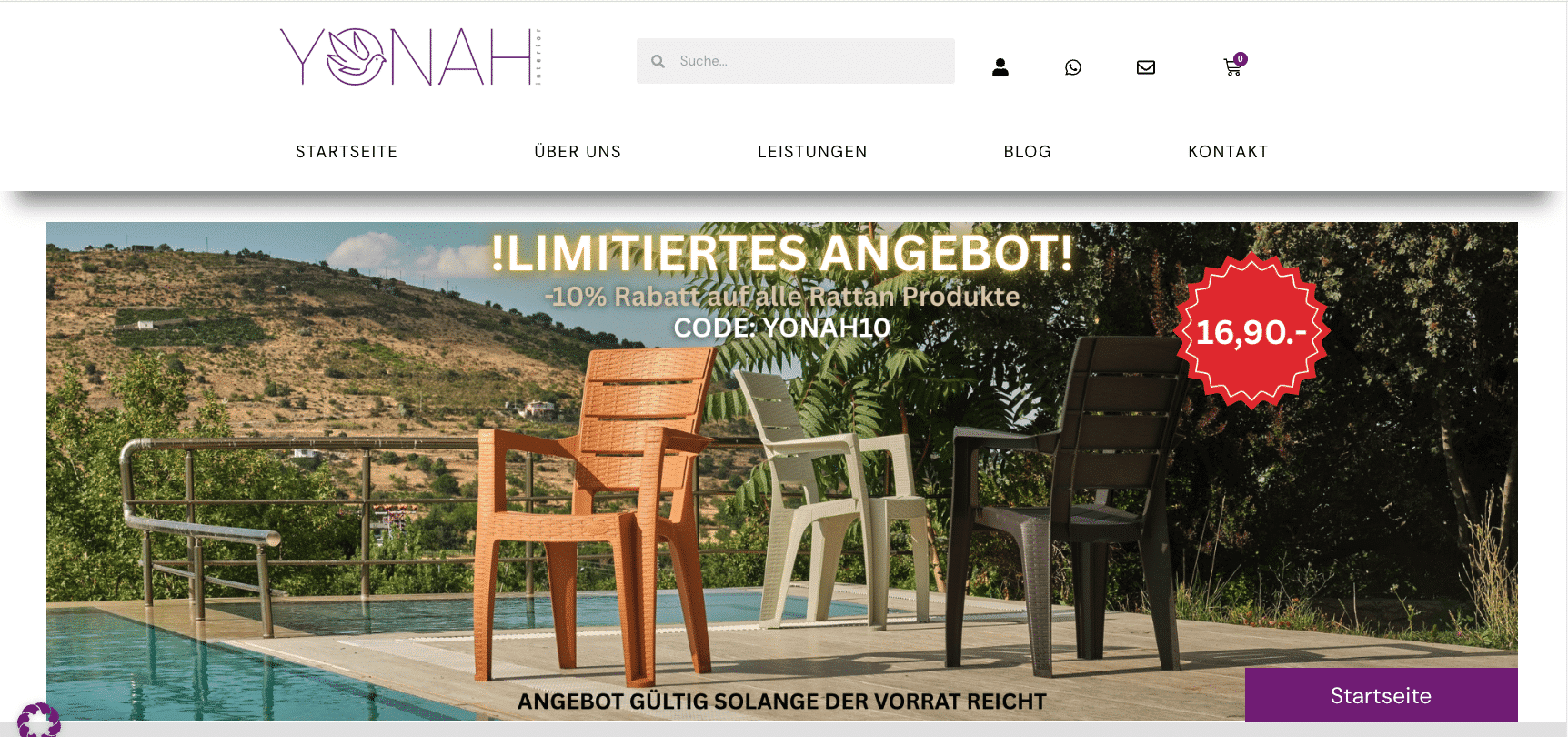 Página de inicio de la Tienda Yonah