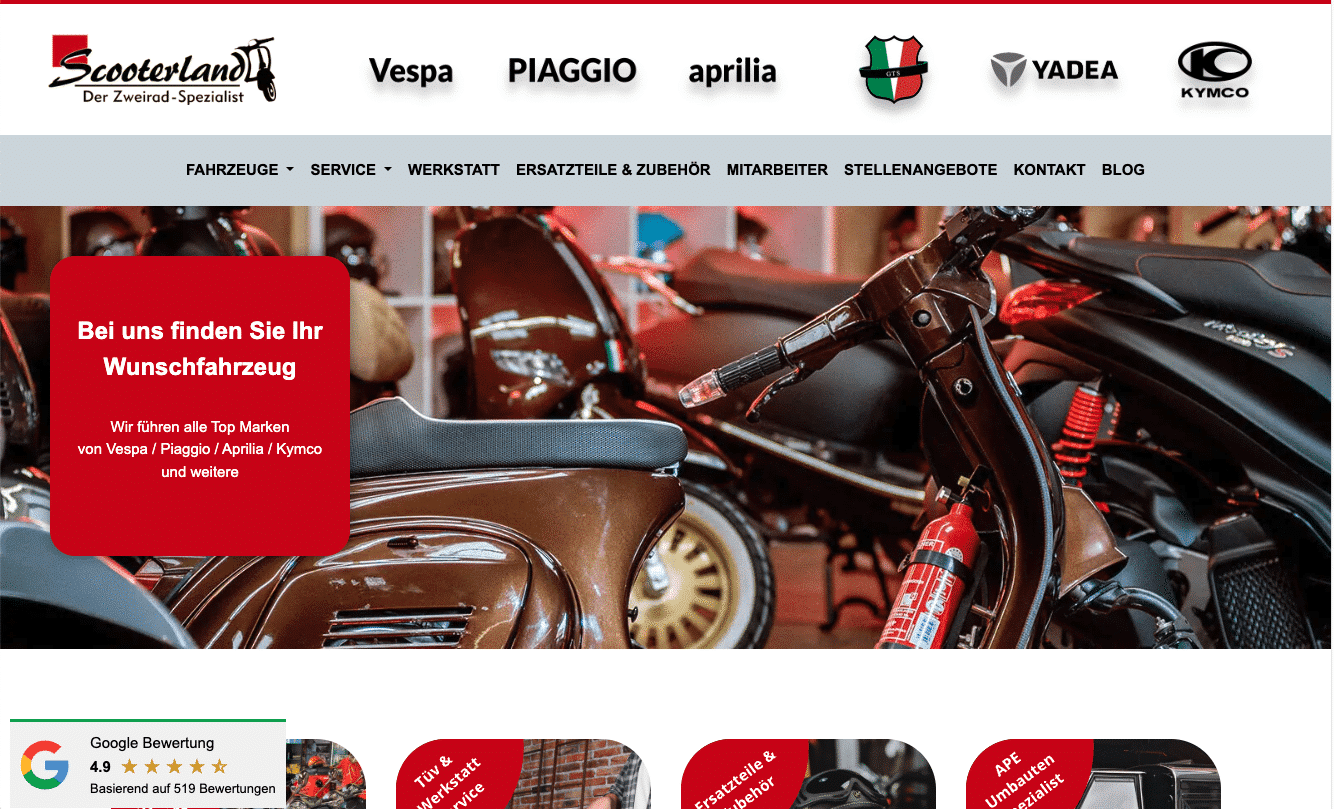 Página de inicio Scooterland